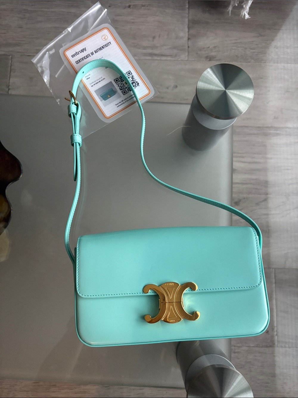 Celine Tiffany blue Leather  with Gold-Tone Triomphe Clasp